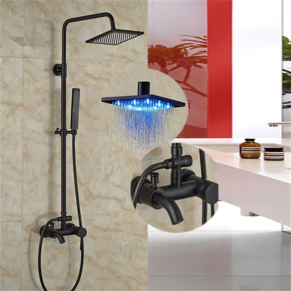 Fontana Renalto Single Handle LED Square Shower Head Wall Mount Shower Set Oil Rubbed Bronze W/ Hand Shower